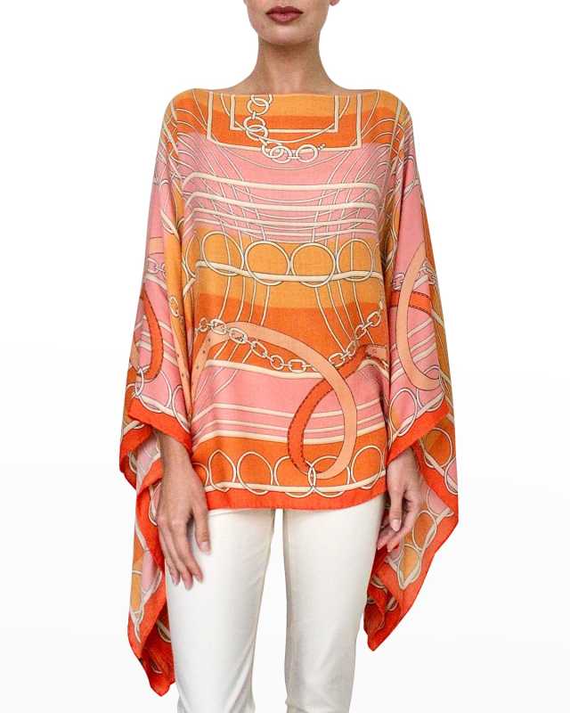 Printed Cashmere-Blend Scarf Poncho